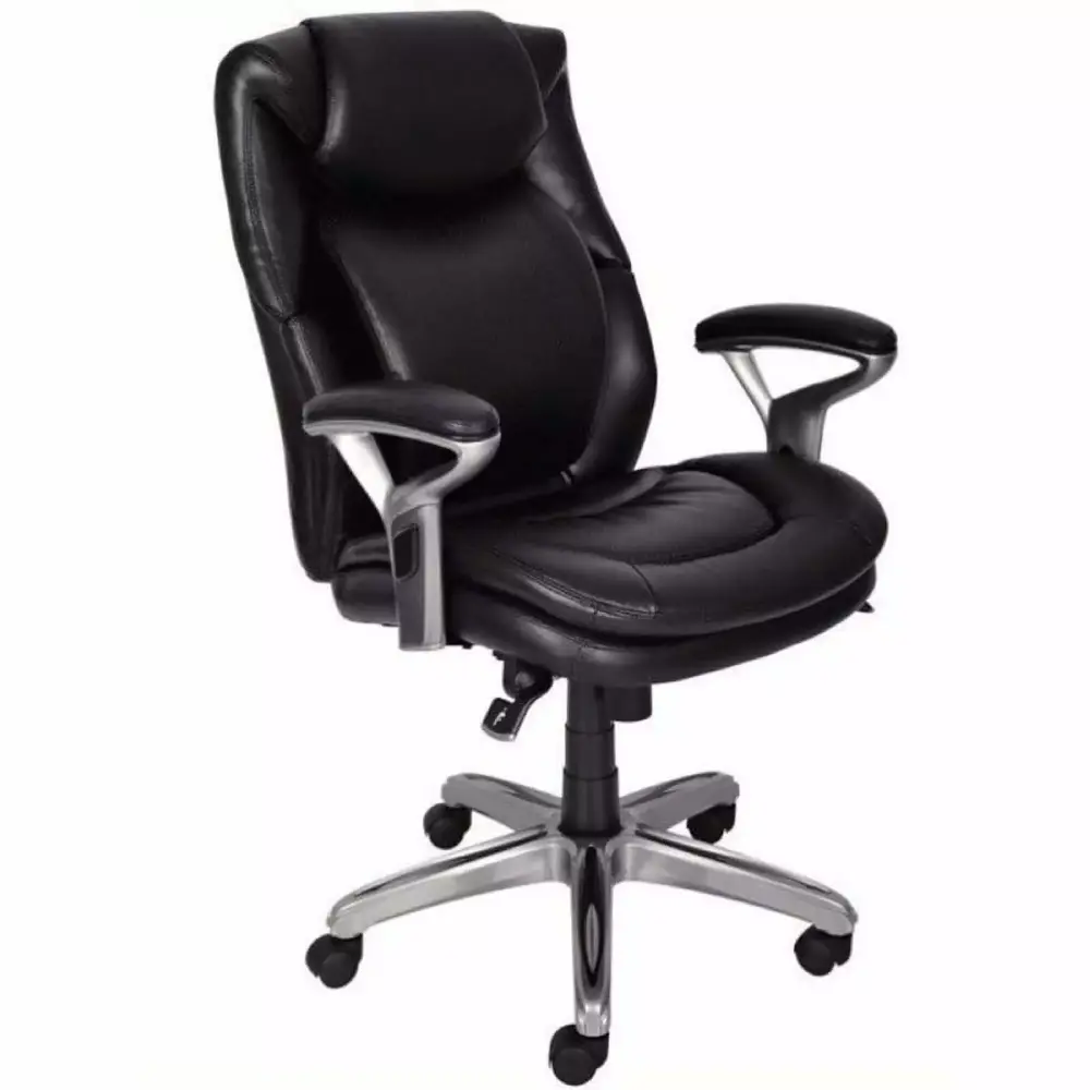 Bowery Hill Mid-Back Upholstered Traditional Leather Office Chair in Black