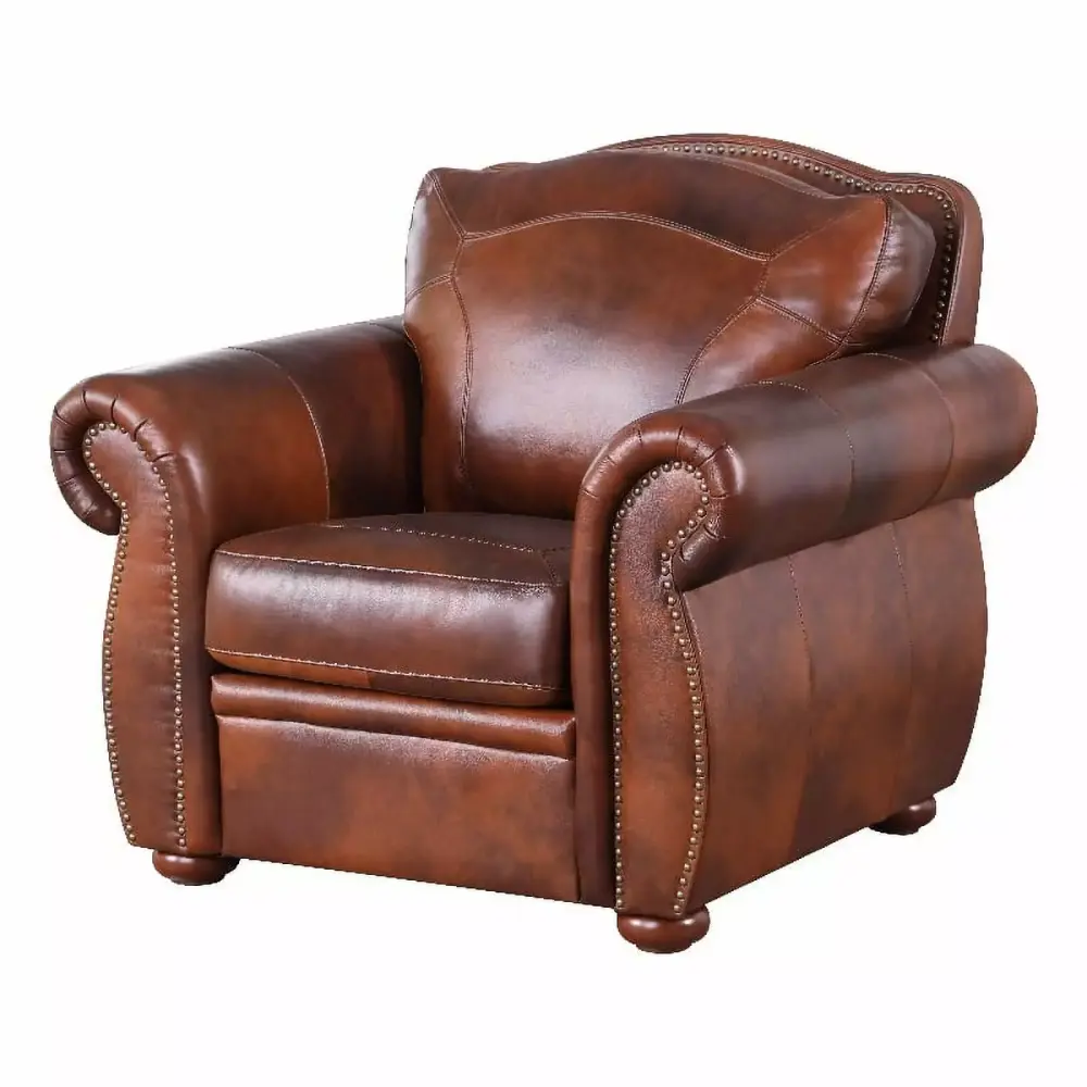 Bowery Hill Traditional Genuine Leather Marco Brown Accent Chair