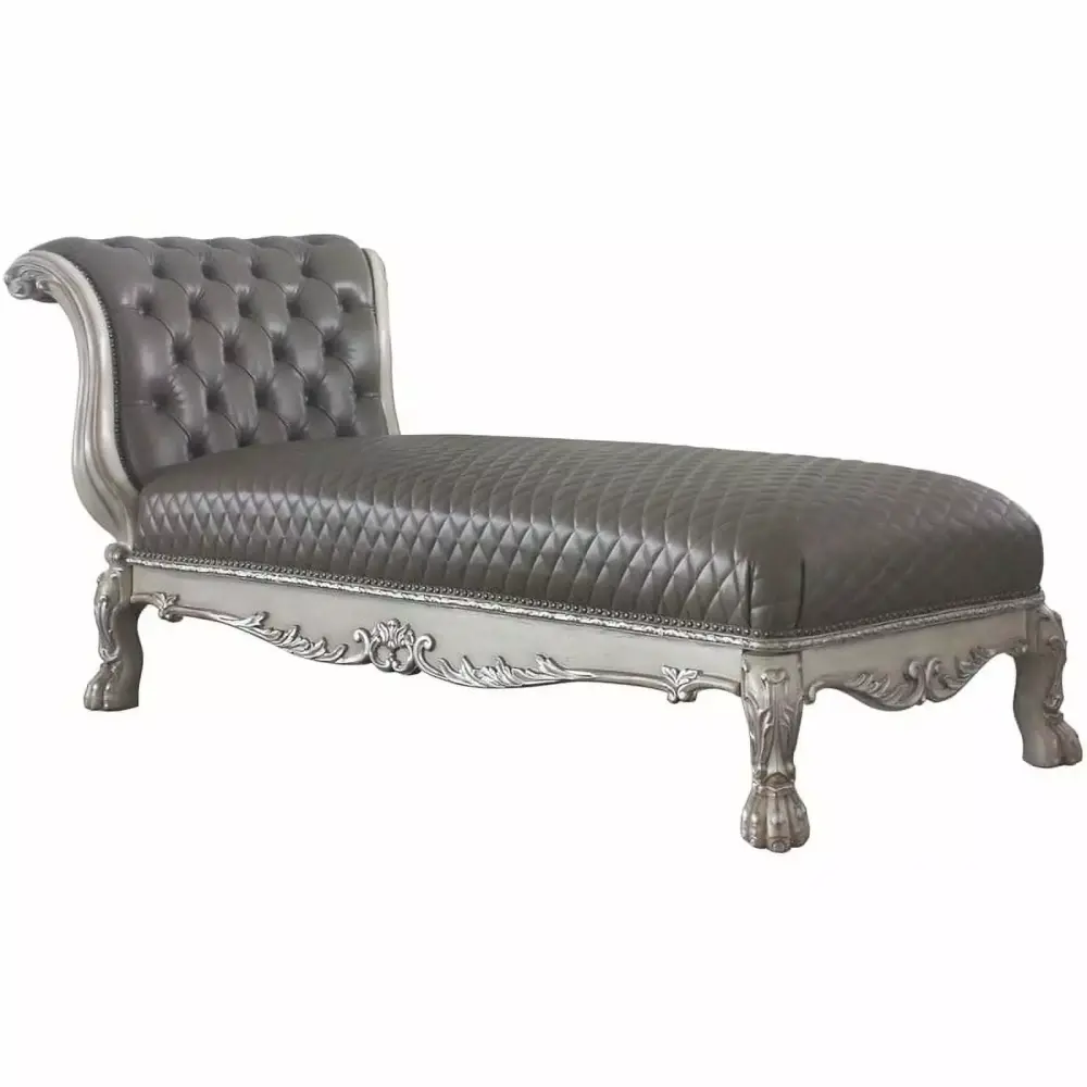Bowery Hill Traditional Chaise with Pillow in Vintage Bone White and PU