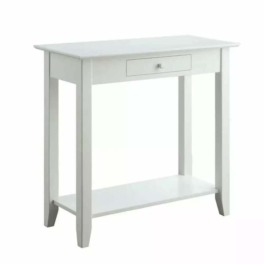 American Heritage Hall Table with Drawer and Shelf in White for Entryway or Living Room