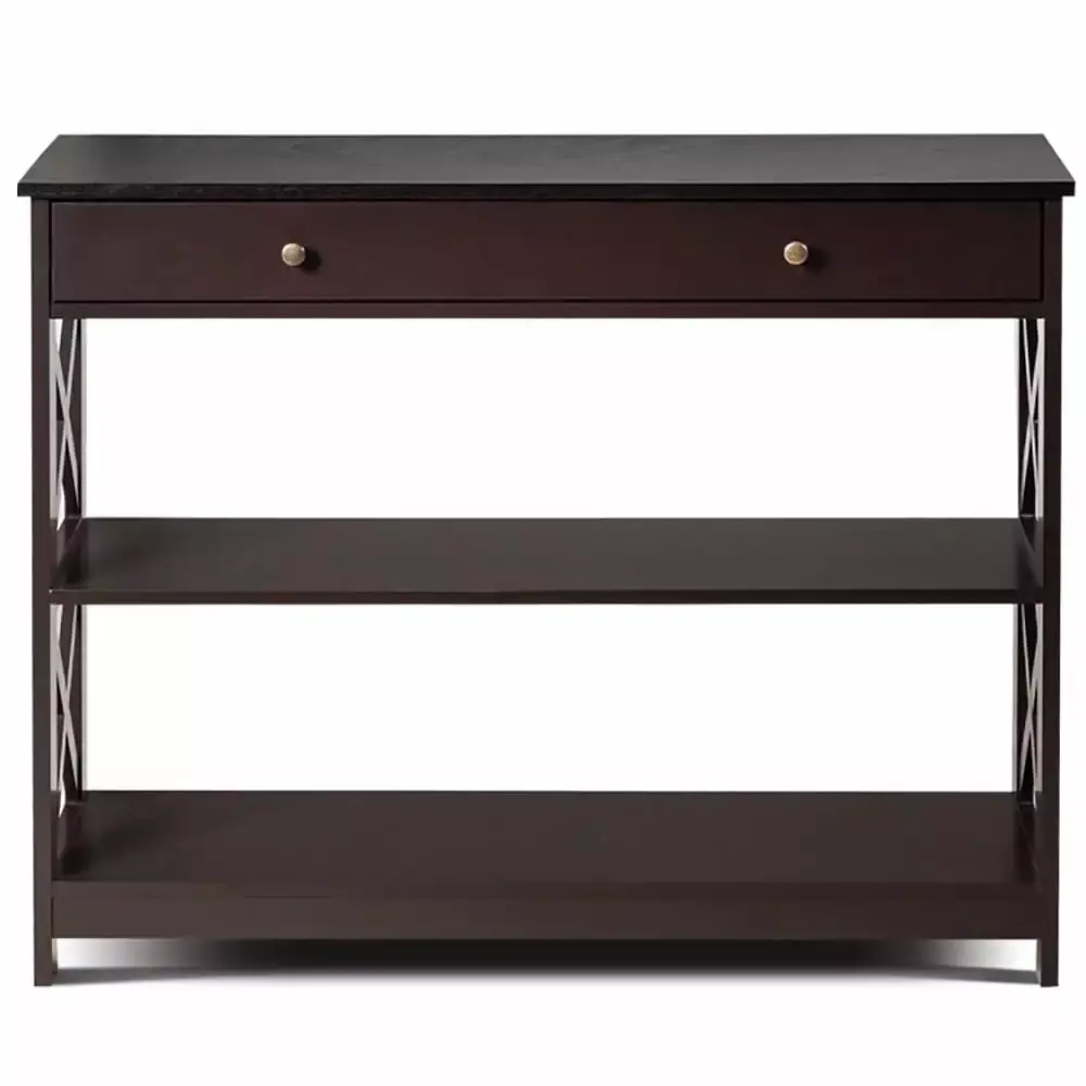 Canddidliike 3-Tier Espresso Console Table with Drawer and Storage Shelves