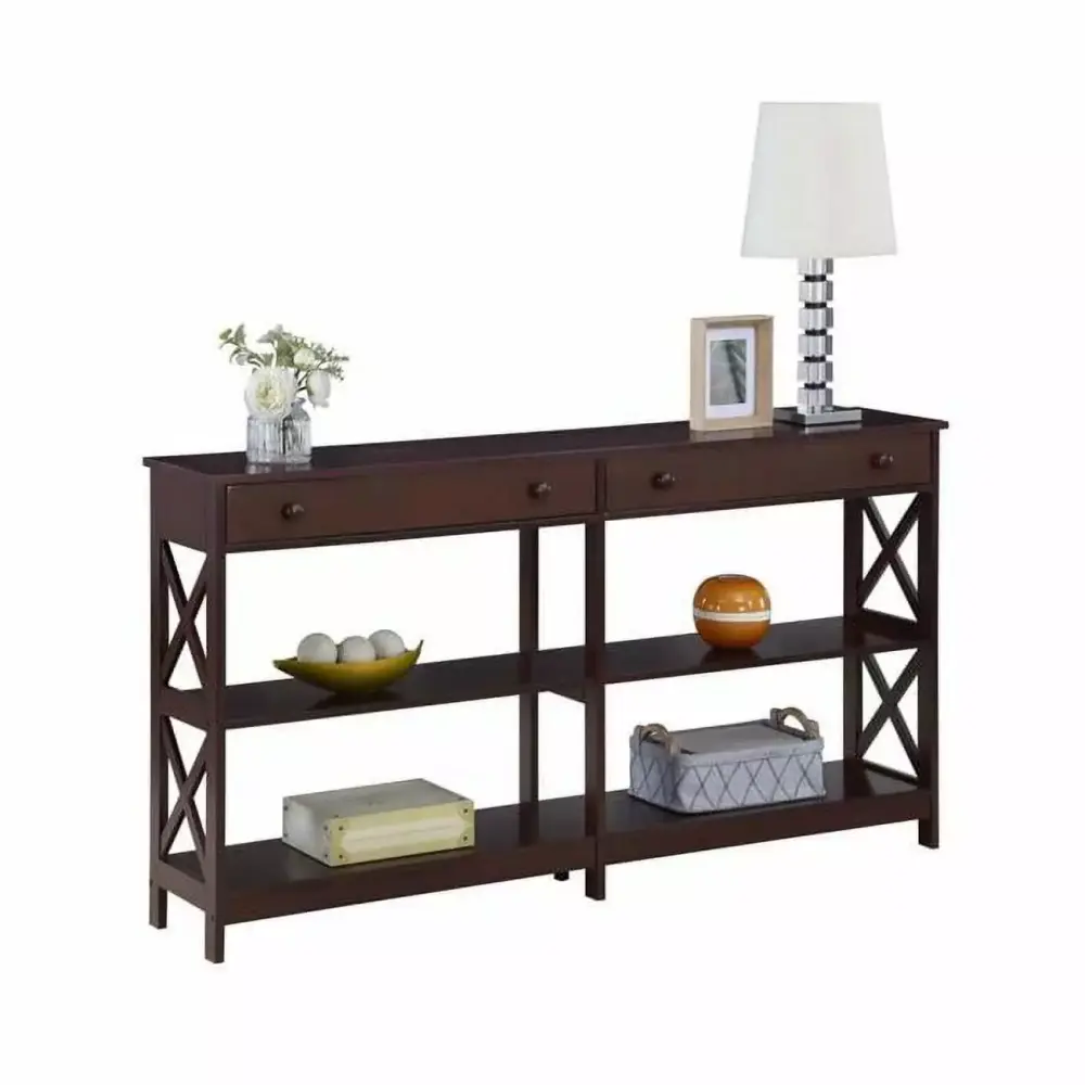 60 in Oxford 2 Drawer Console Table with Shelves Espresso Finish
