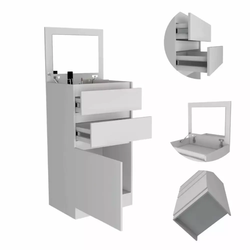 Kamelot White Dresser with Jewelry Box Single Door Cabinet and Mirror
