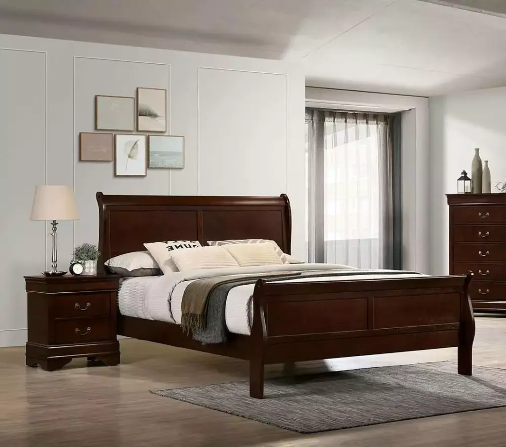 Cherry Solid Wood Full Bedroom Set 6-Piece Louis Philippe