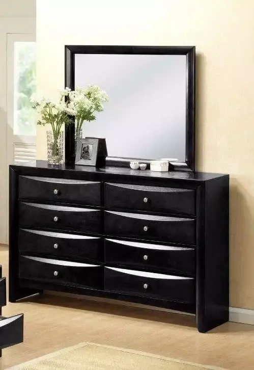 Traditional Black Finish 5pc Queen Size Bed 8 Storage Drawers Nightstand Dresser Mirror Hardwood