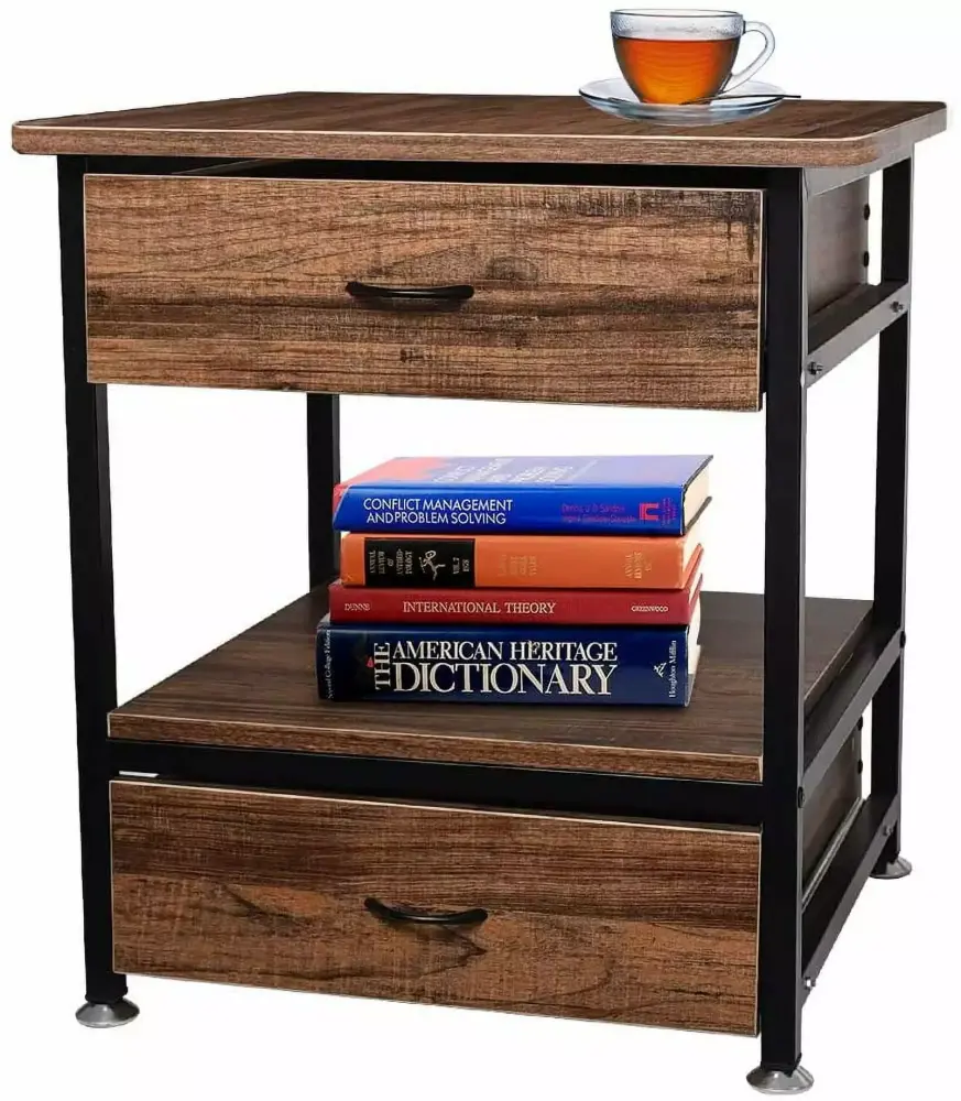 WAYTRIM Nightstand End Table Bedroom Tables Sofa Side Table 2 Drawers Brown