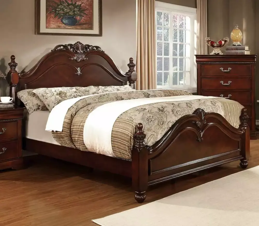 Traditional Cherry Solid Wood King Bedroom Set 5pcs FOA CM7260-EK Mandura - Classic Bedroom Furniture