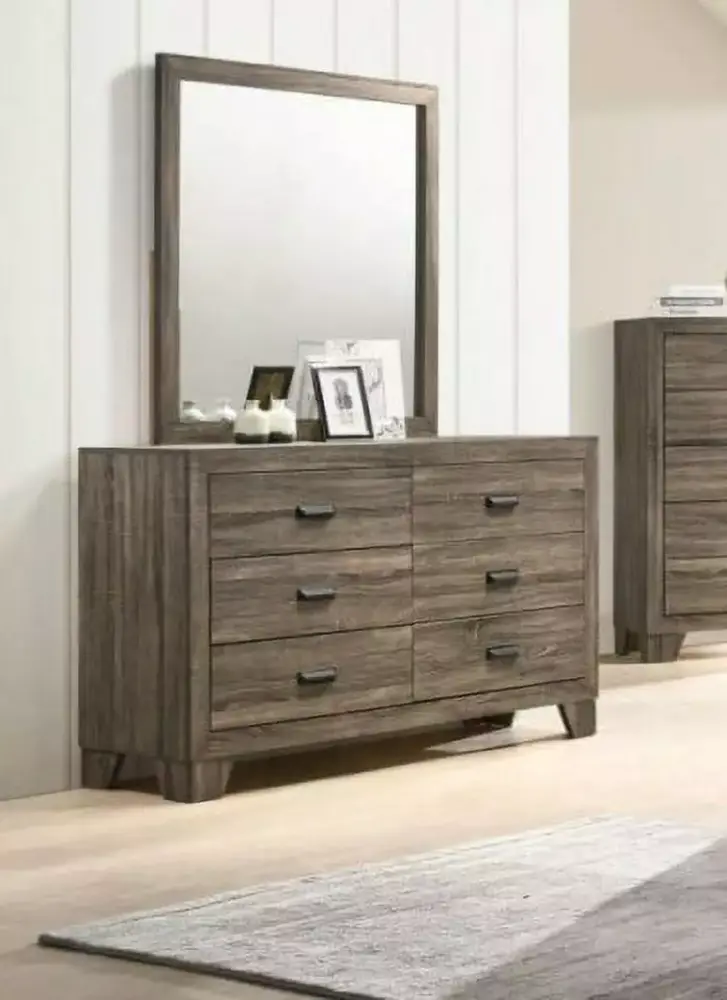 Traditional Grey Color Panel Bed Dresser Mirror Nightstand Set 4Pc Full Size Bedroom