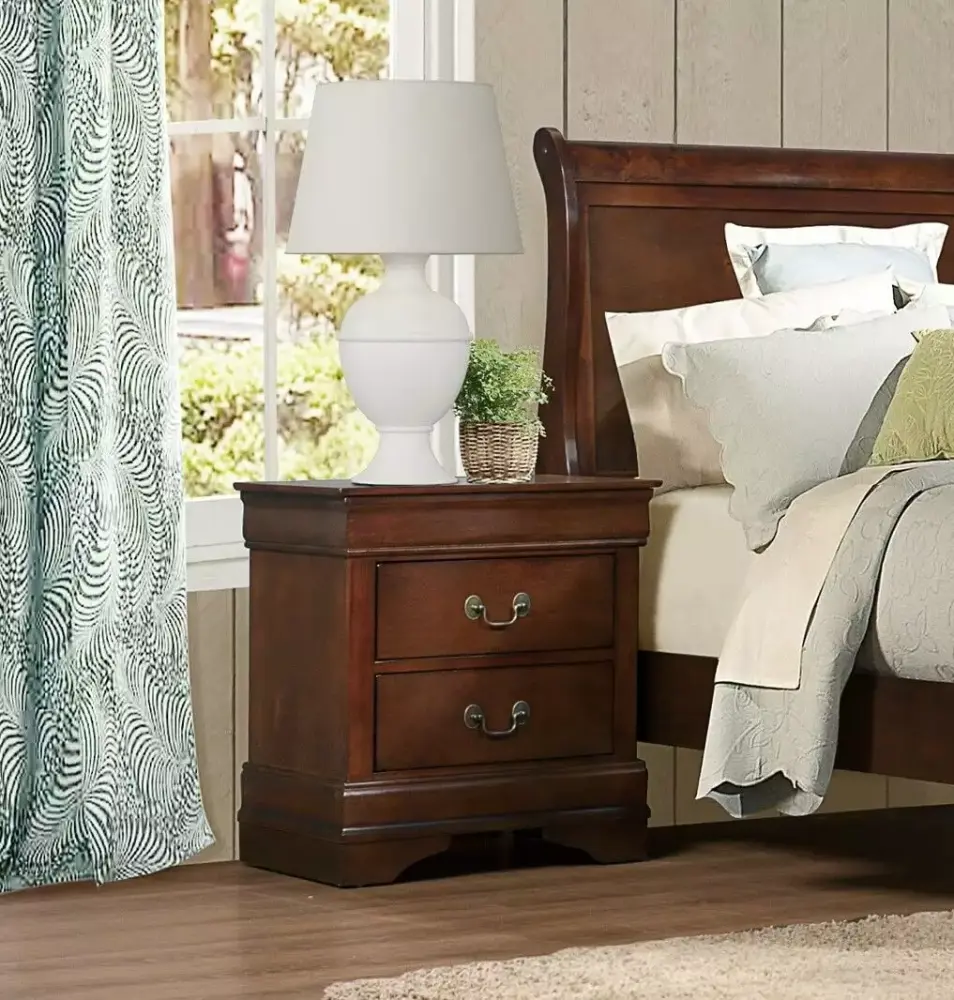 Brown Cherry Finish 5pc Louis Phillipe Twin Bedroom Set Dresser Chest Mirror Nightstand
