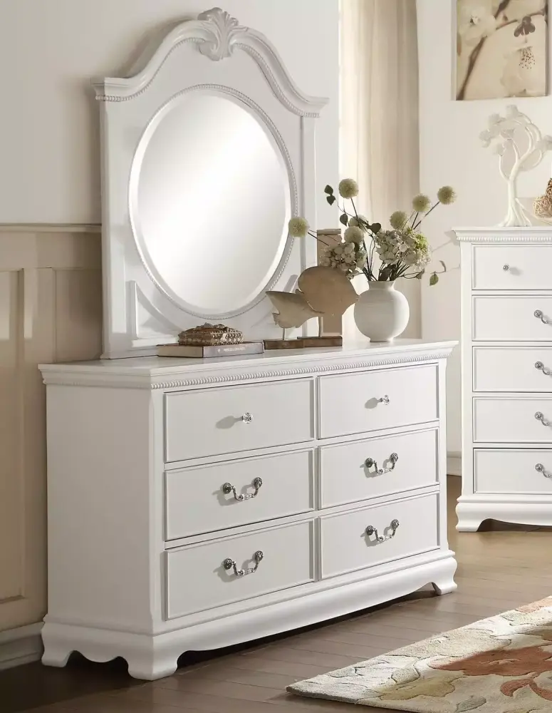 Timeless White Finish 6pc Twin Bedroom Set with Panel Bed and Traditional Style