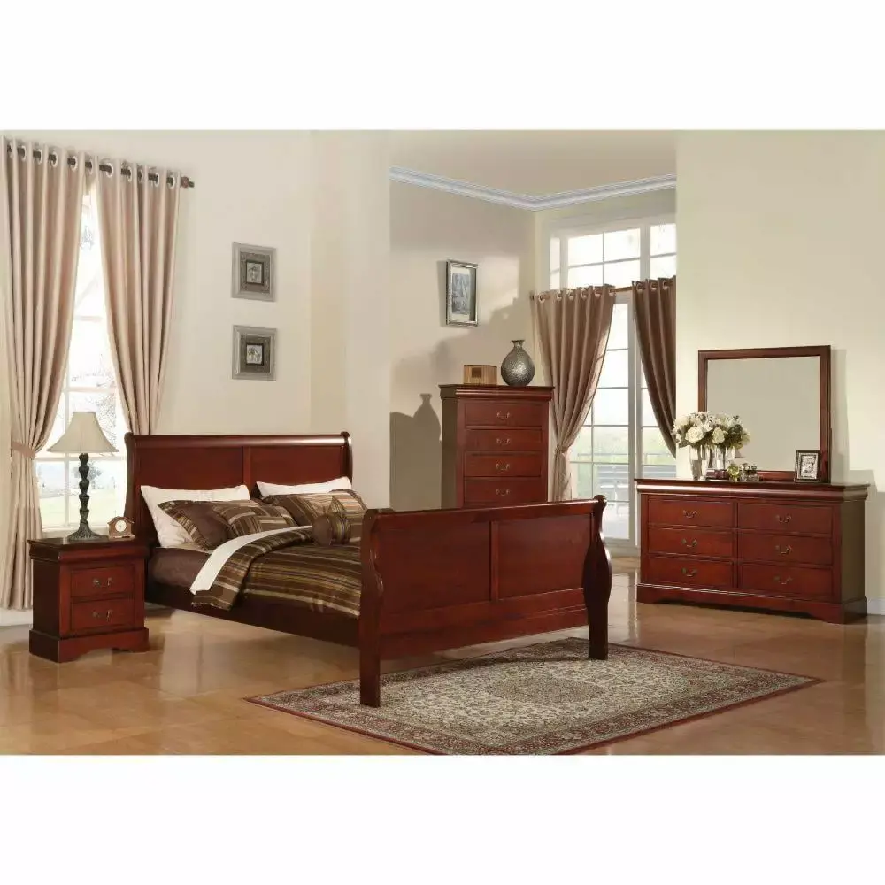 Contemporary Cherry Twin 5-Piece Bedroom Set by Acme Louis Philippe III