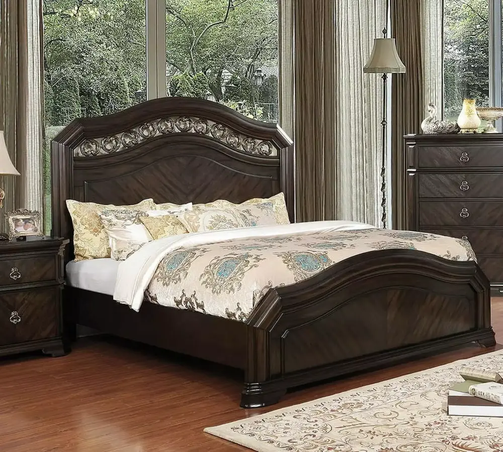 Rich Espresso Finish Camel Back Eastern King Size 4pc Bedroom Set