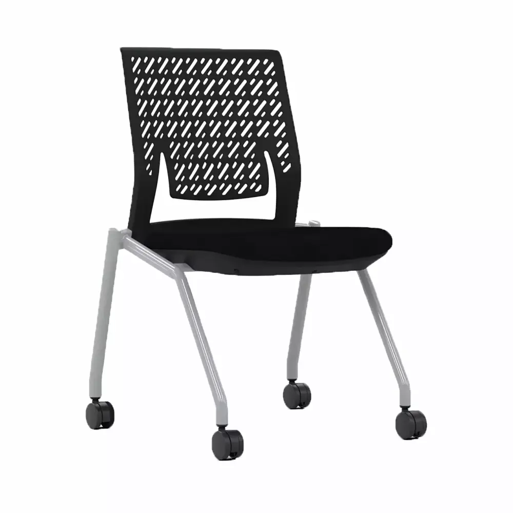 Mayline Thesis Stainless Steel Training Stacking Chair Silver and Black Set of 2
