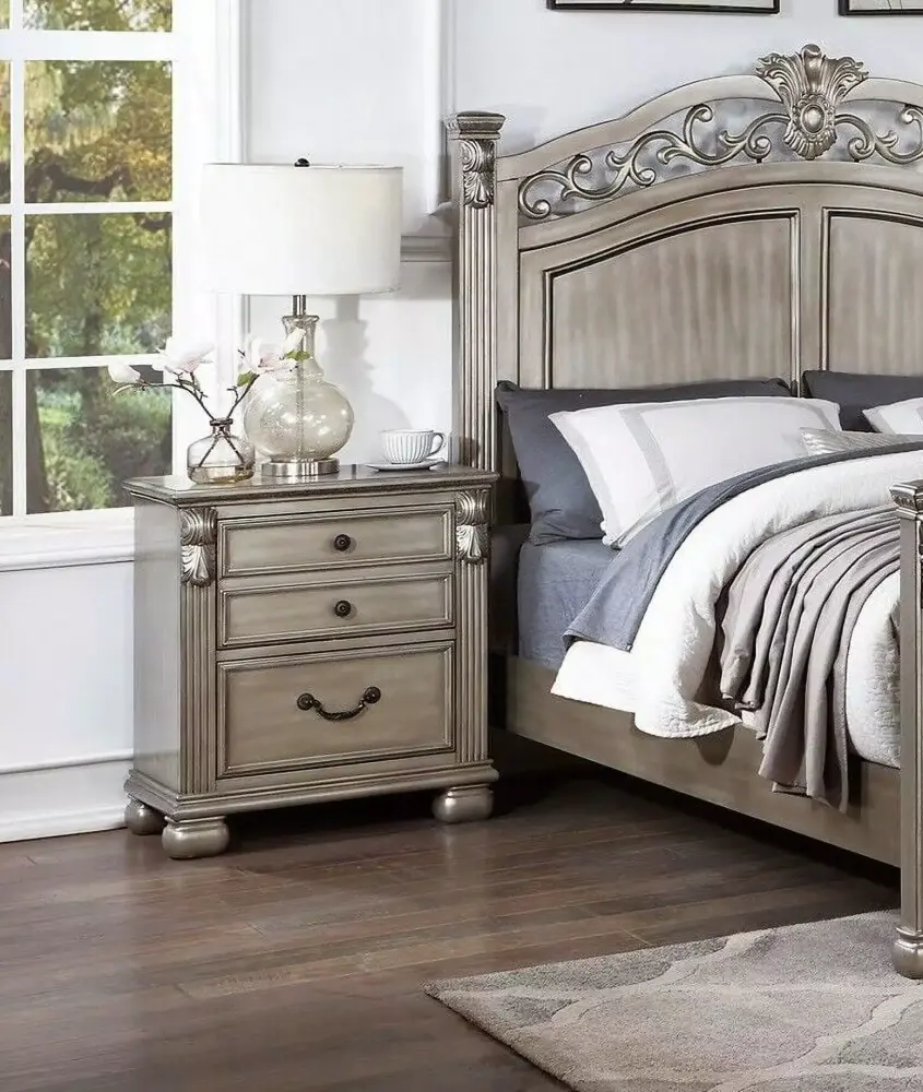 Opulent Transitional Formal Queen Bedroom 6pc Set with Dresser Mirror Chest Nightstands Wooden Furniture