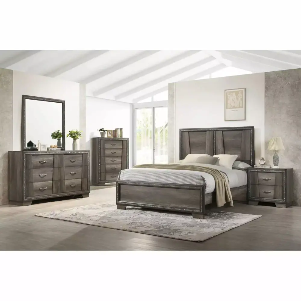 Coaster Janine 5pc Transitional Gray Wood Frame Queen Bedroom Set