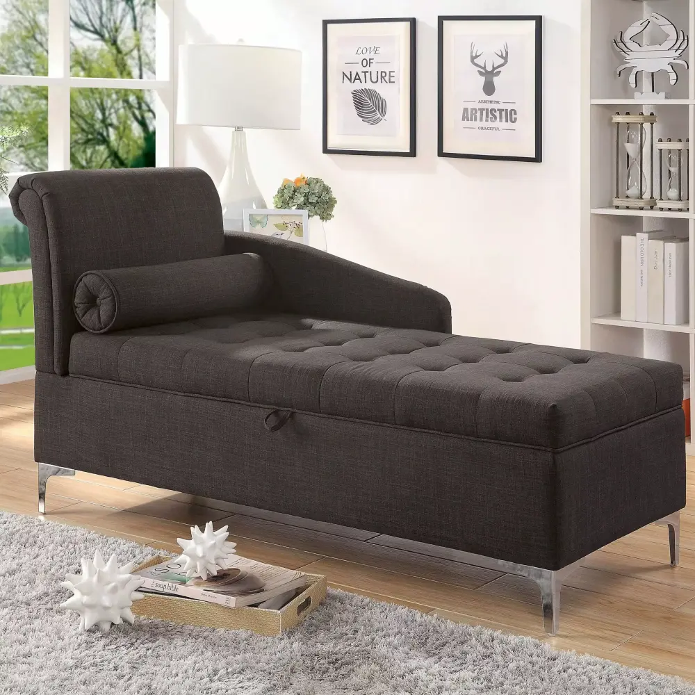 Furniture of America Agra Transitional Grey Fabric Upholstered Button Tufted Chaise