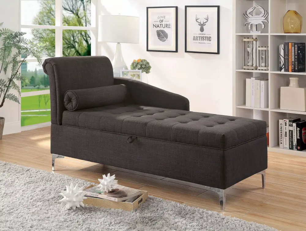 Furniture of America Tufted Transitional Fabric Torna Chaise Lounge in Gray for Living Room