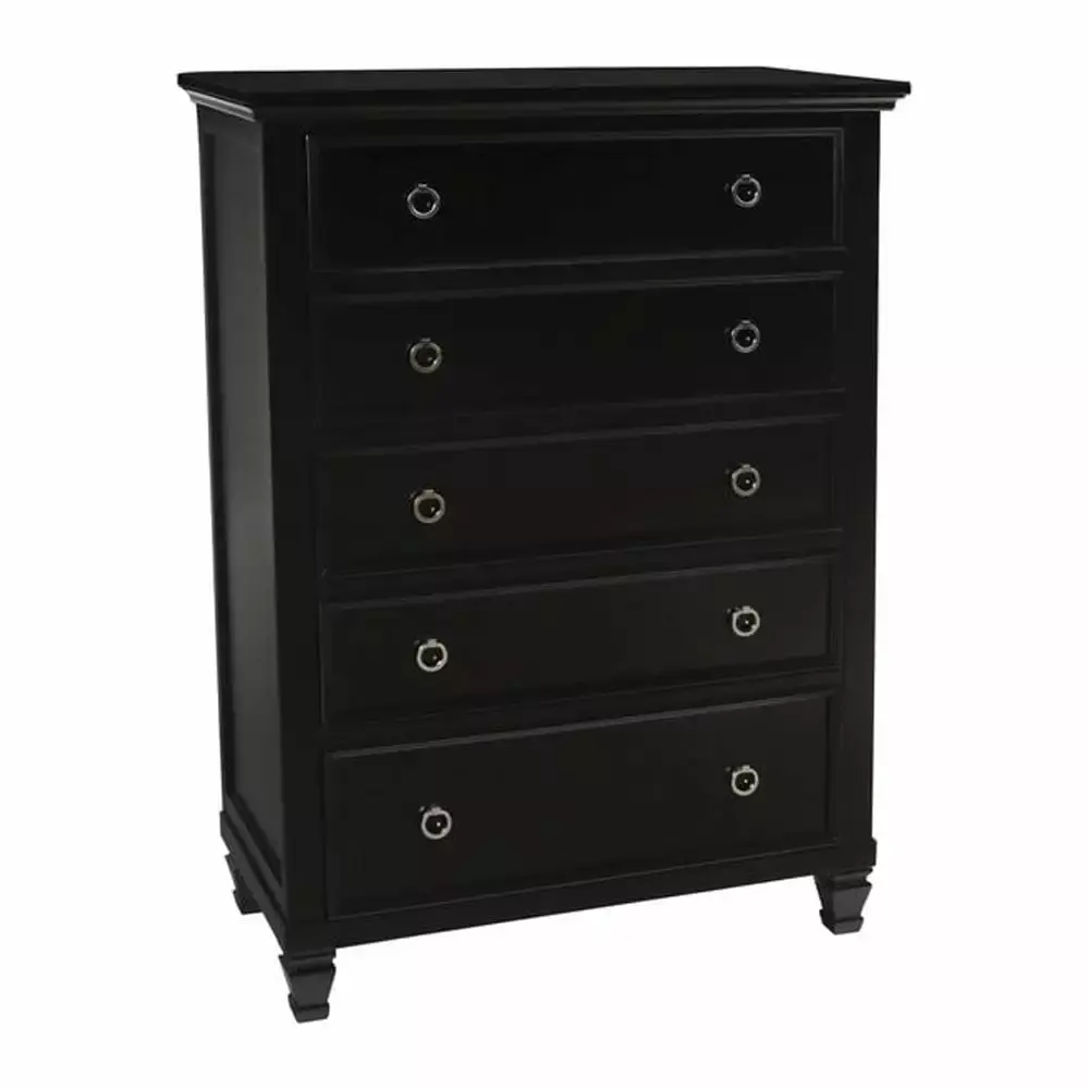 New Timeless Furniture Tamarack 5-Drawer Transitional Wood Chest in Black - Versatile Bedroom Storage