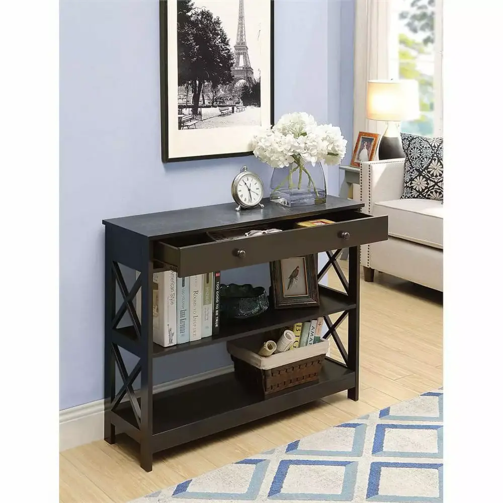 Pemberly Row Transitional Console Table with Drawer in Espresso Wood Finish