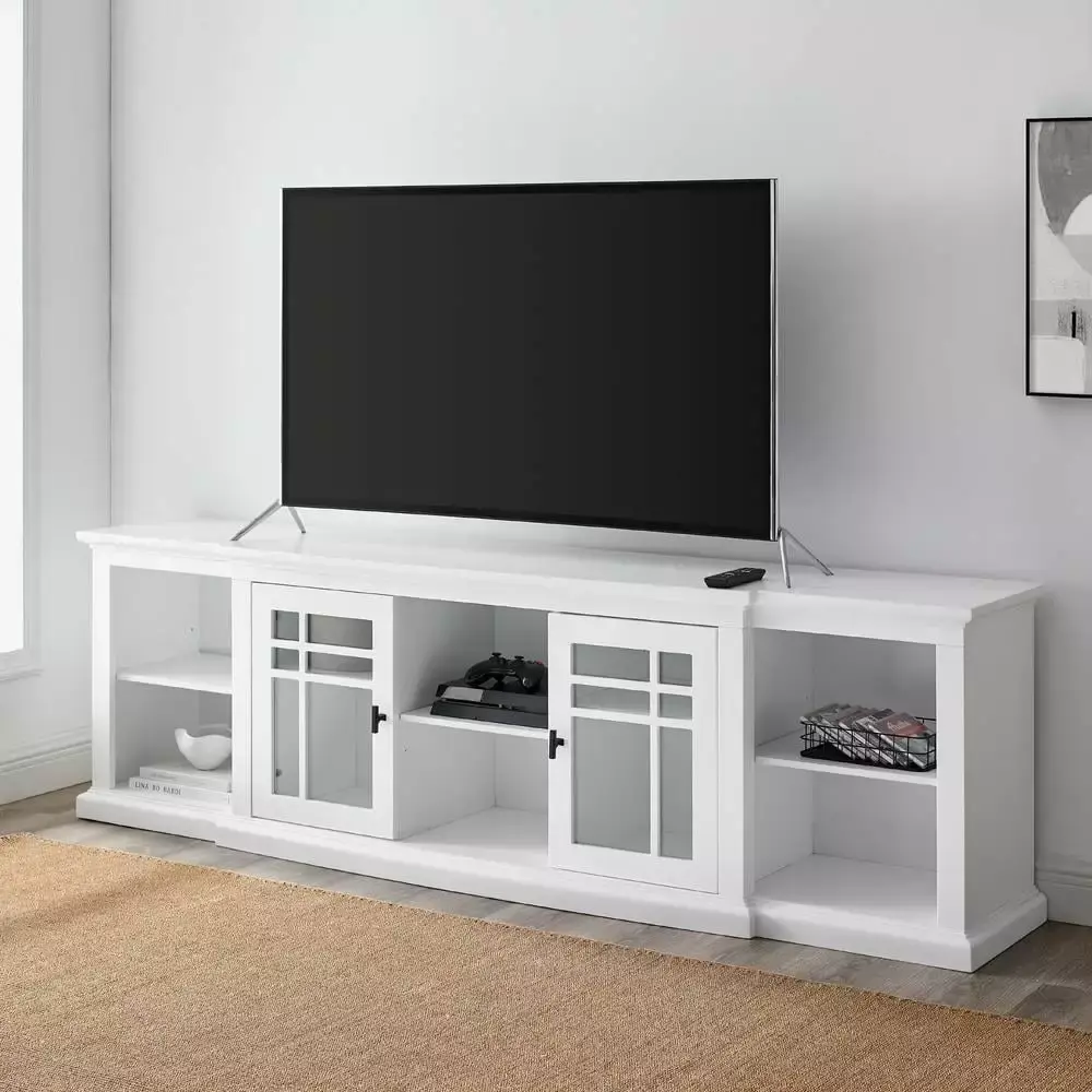 80 2 Door Transitional Wood Breakfront Console - White - Elegant Storage Solution