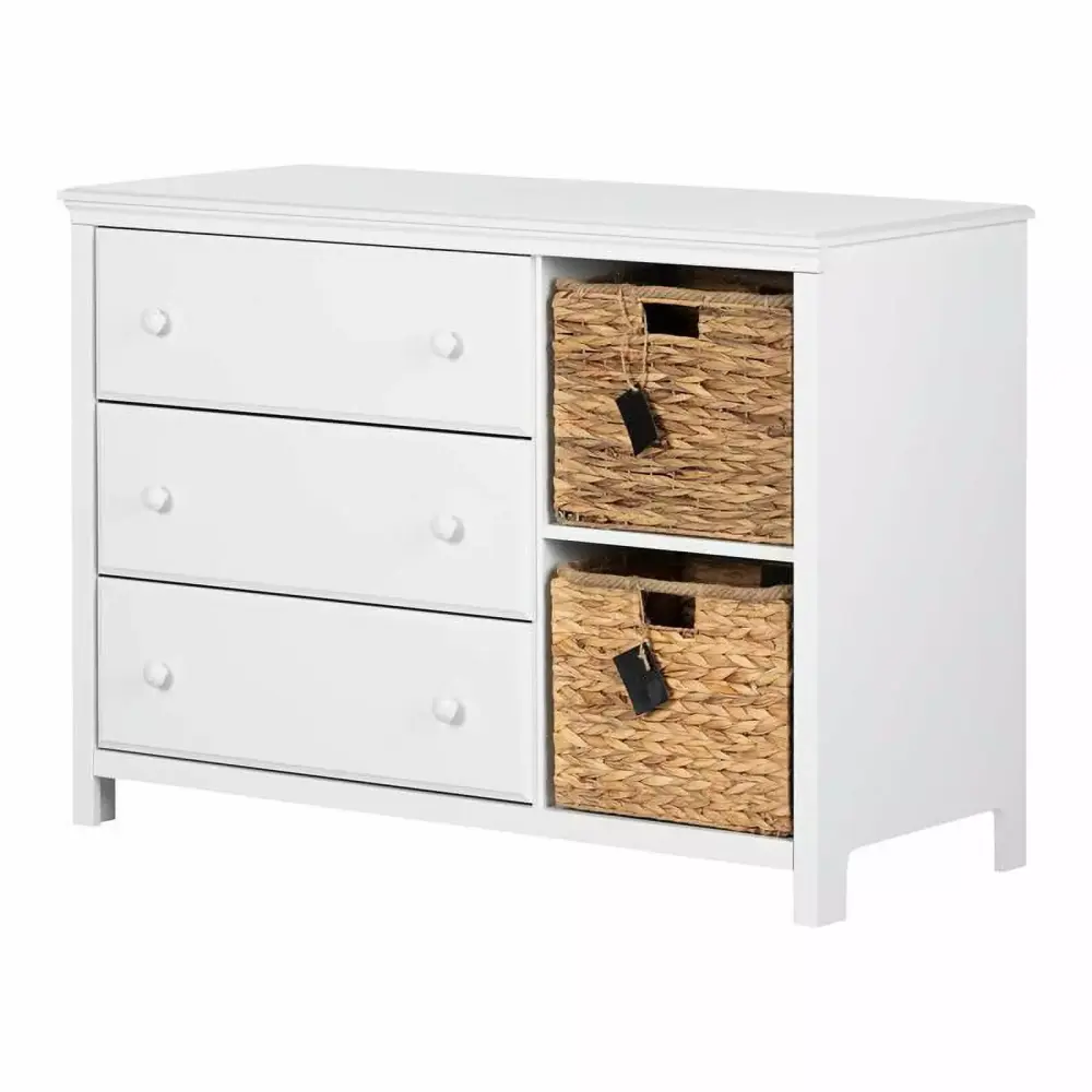 Roseberry Kids 3-Drawer Transitional White Wood Dresser with Binquireets
