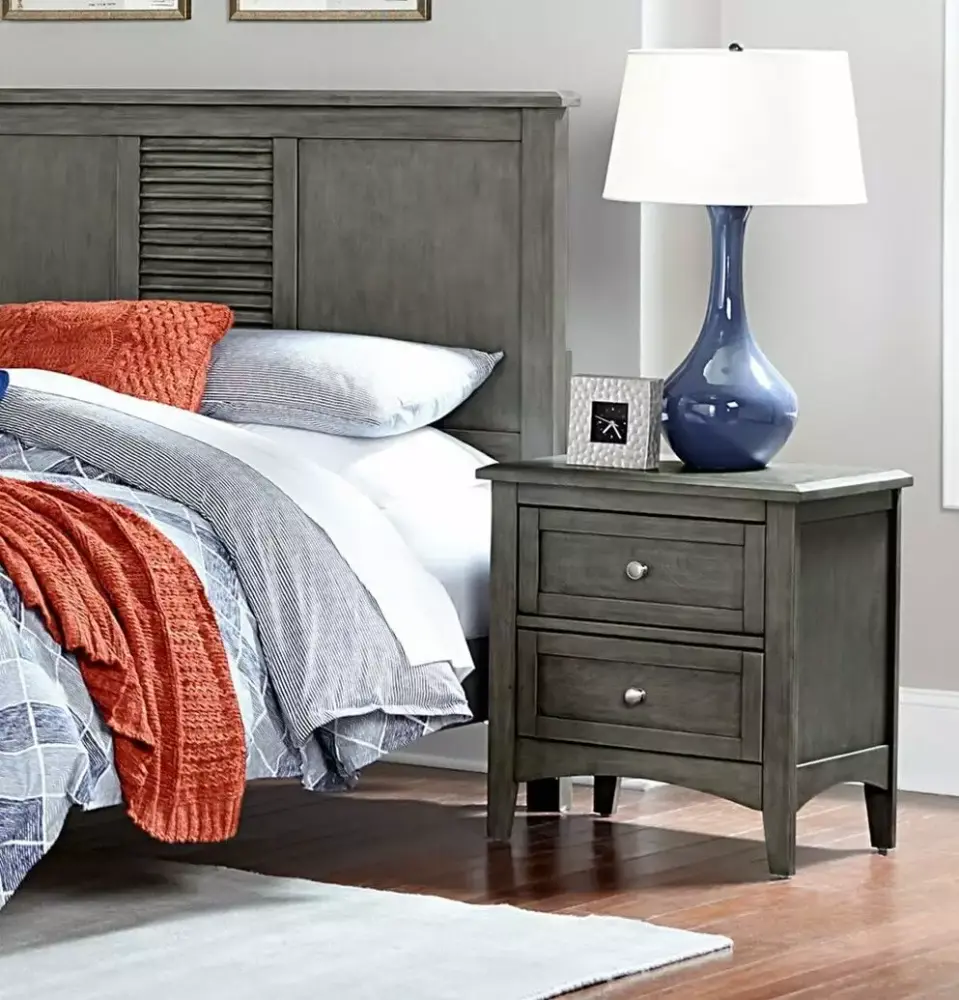 Transitional Gray Finish Full Size Bedroom 3pc Set with Panel Headboard and 2 Nightstands