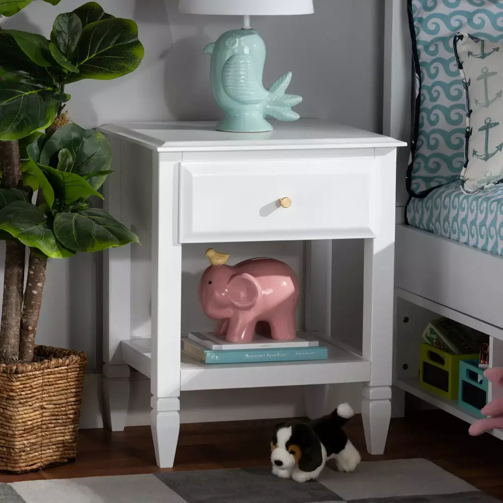 Baxton Studio Naomi Timeless and Transitional White Finished Wood 1-Drawer Bedroom Nightstand