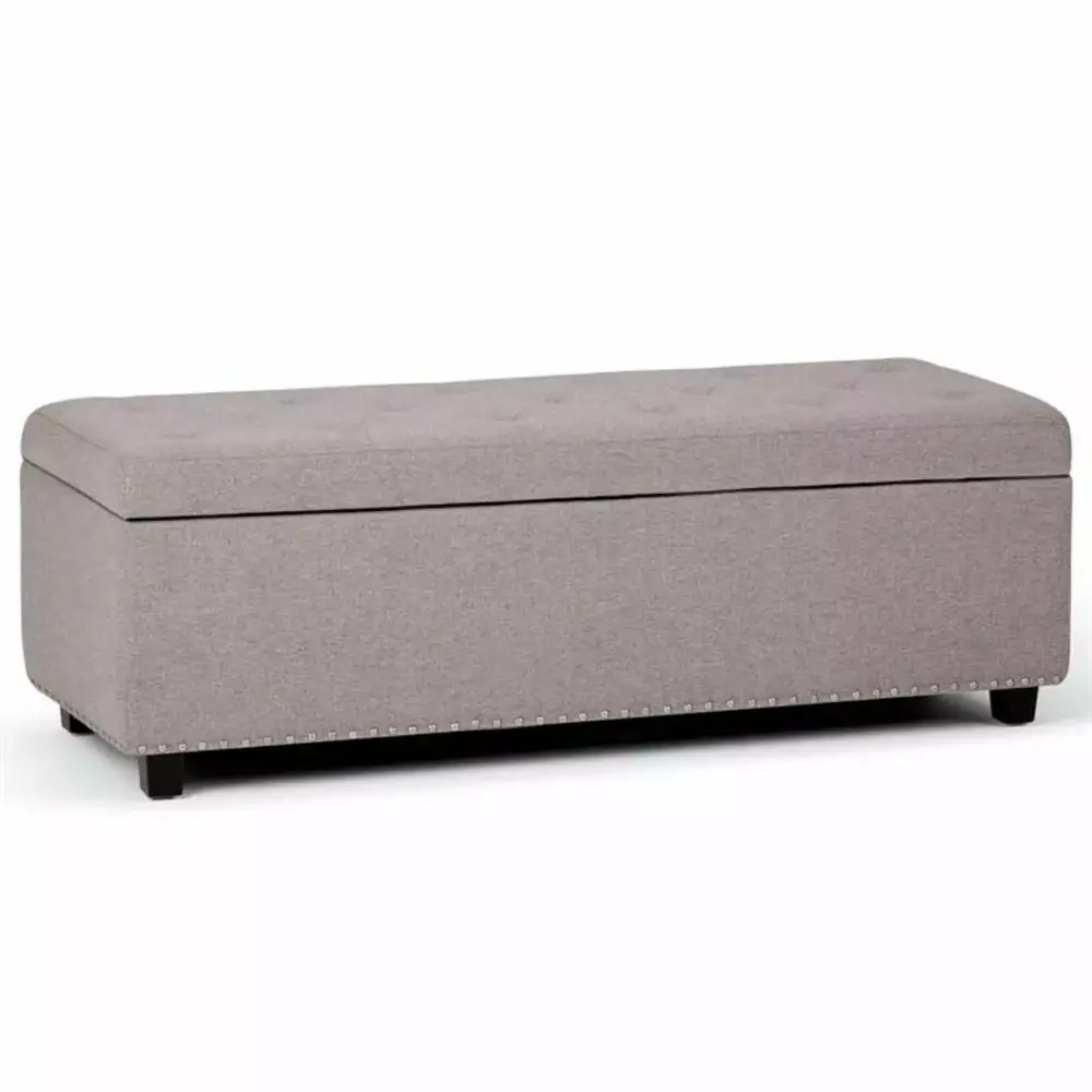 Trent Home 48 Transitional Rectangle Ottoman in Cloud Gray Linen Look Fabric