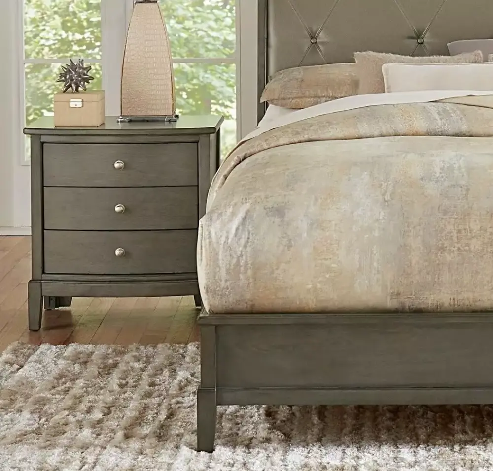 Gray Wooden 5pc California King Sleigh Bedroom Set Nightstand Dresser Mirror Chest