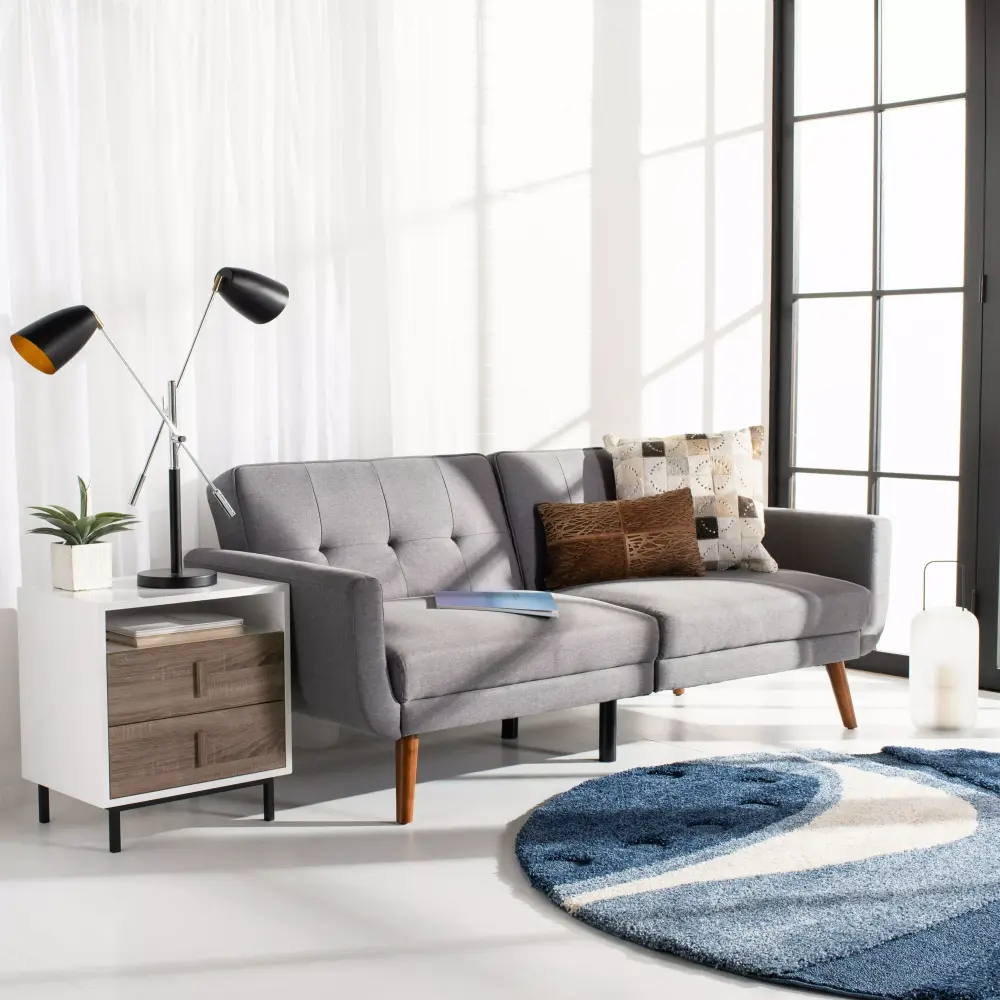 SAFAVIEH Bushwick Transitional Foldable Tufted Futon Bed in Stone Brown - Convertible Sleeper