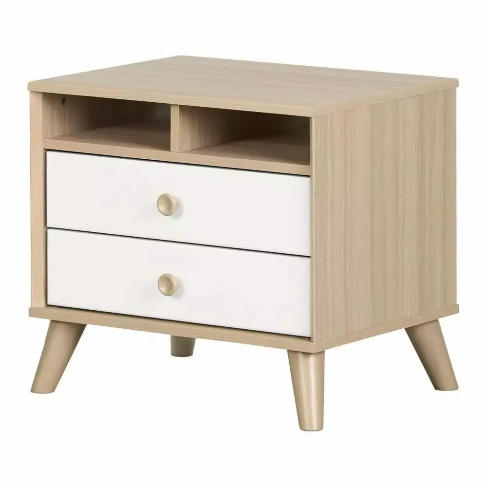 Pemberly Row 2-Drawer Transitional Wood Nightstand in Soft Elm Natural