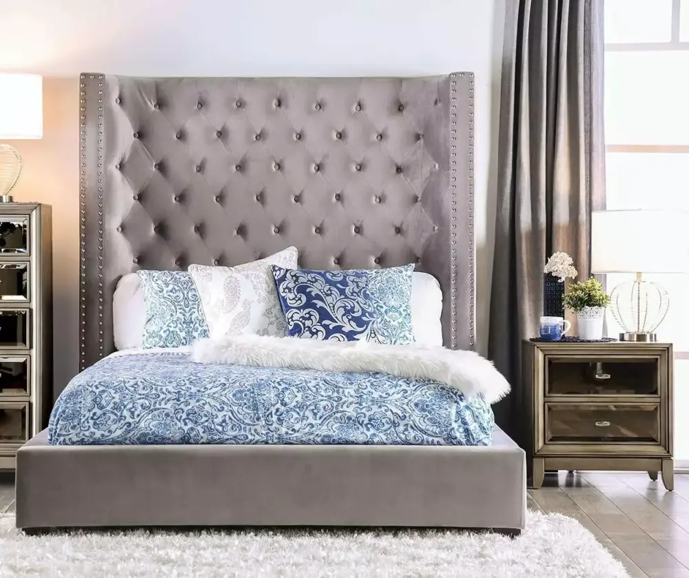 Transitional Gray Solid Wood Queen Bedroom Set 3pc Mirabelle by FOA