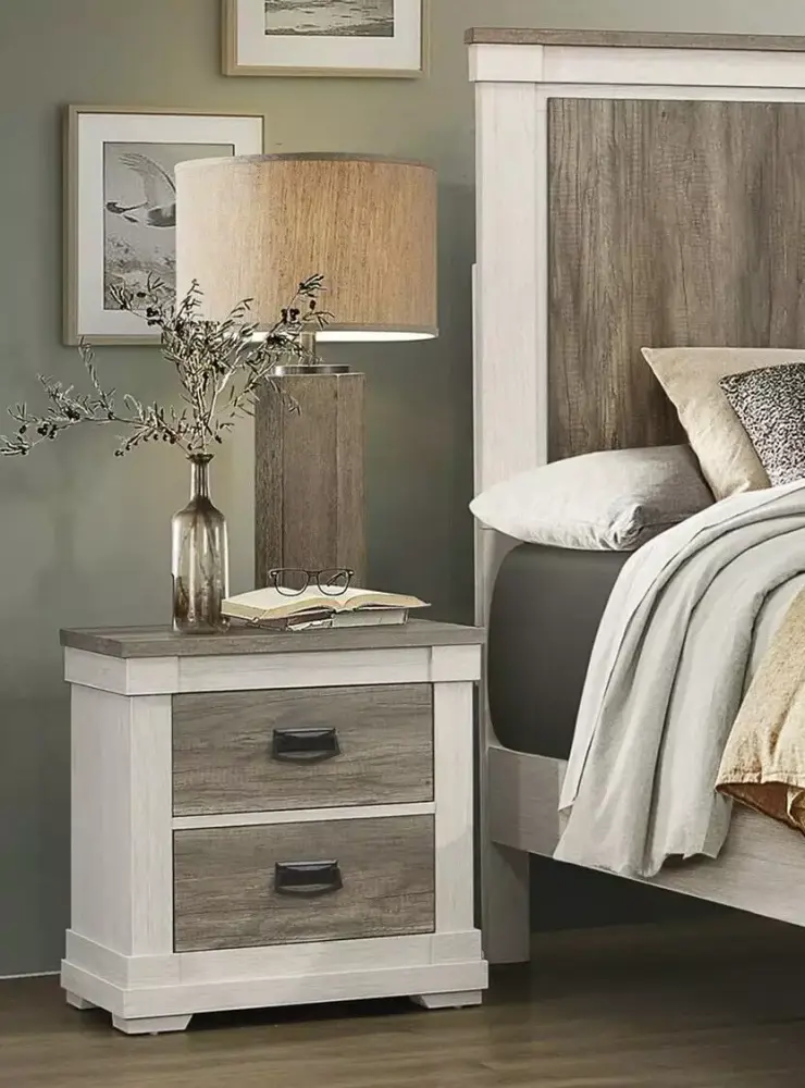 Beautiful Two-Tone Finish 4-Piece Twin Size Bedroom Set with Nightstand Dresser Mirror