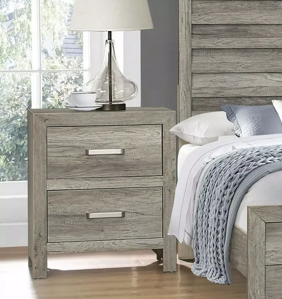 Transitional Aesthetic Design 4pc Twin Size Bedroom Set Weathered Gray Finish with Nightstand Dresser Mirror