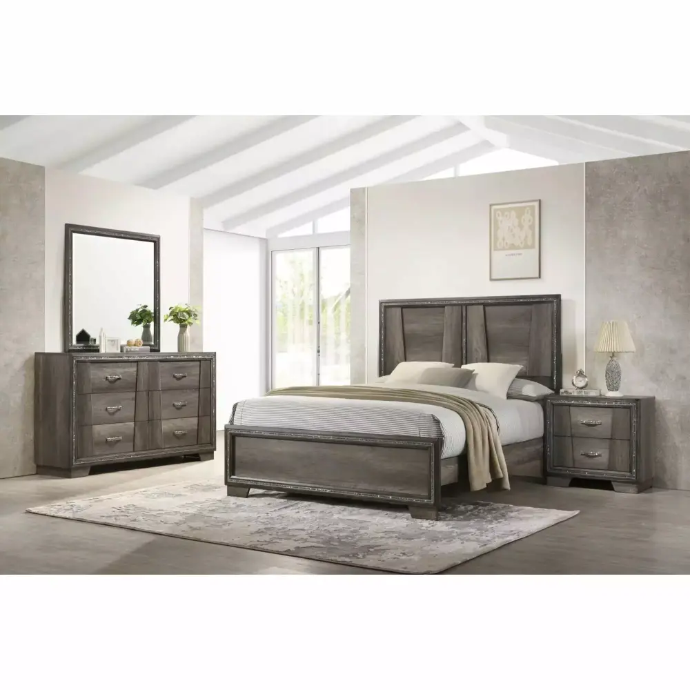 Coaster Janine 4-Piece Transitional Wood Frame Eastern King Bedroom Set Gray
