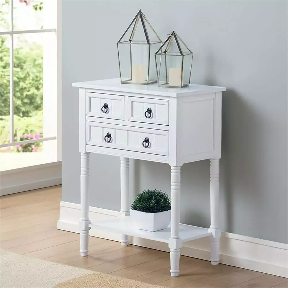 Pemberly Row Transitional White Wood Finish Console Table for Hallway Living Room