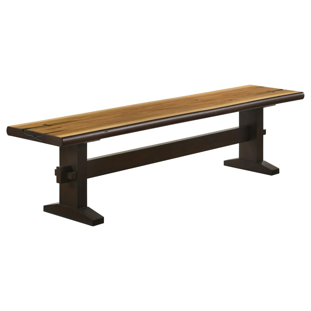 Bexley Trestle Bench Natural Honey and Espresso Wooden Dining Room Seating