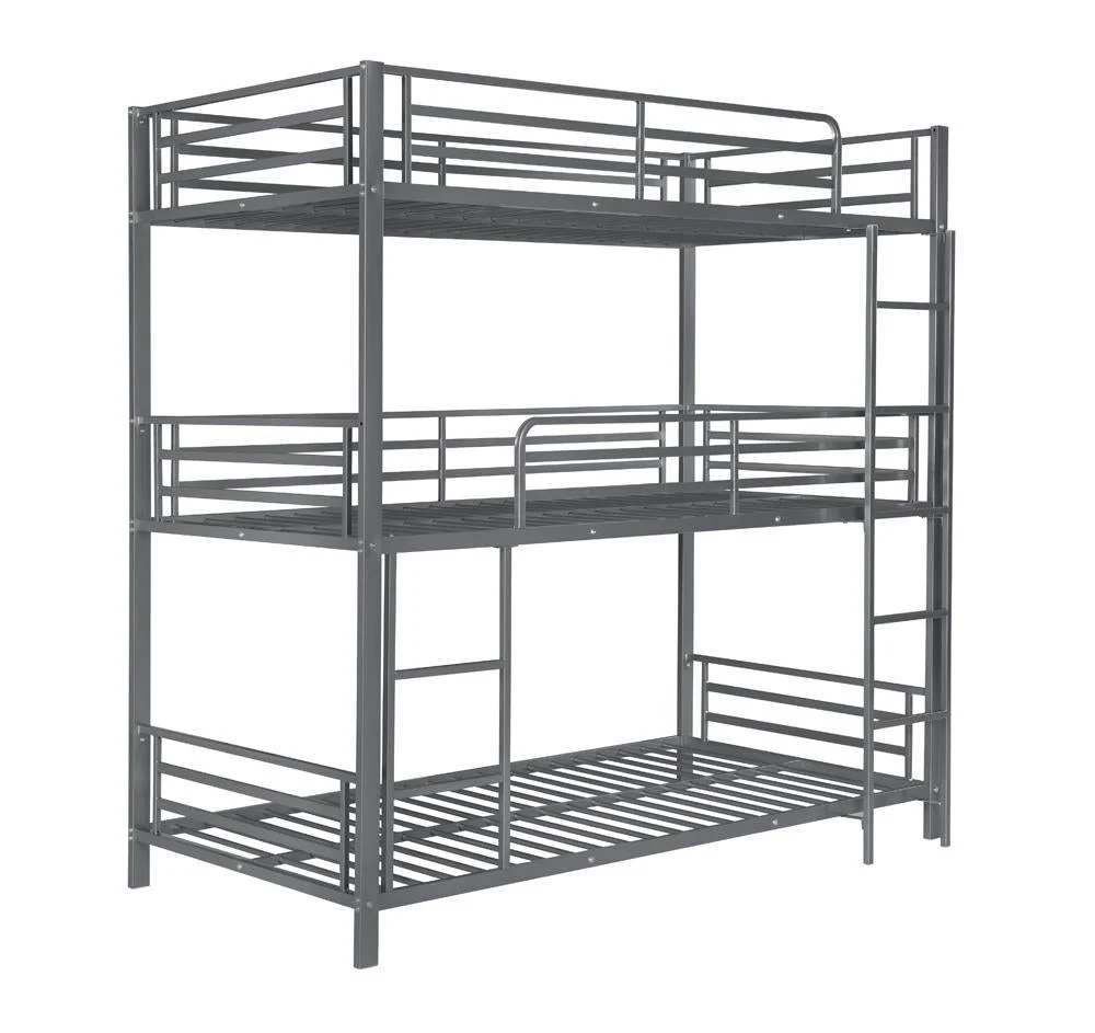 Maynard Metal Triple Twin Bunk Bed in Gunmetal Finish