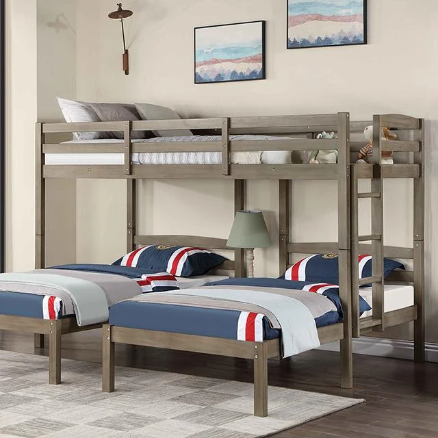 HORTENSE Gray Triple Twin Bunk Bed for Multiple Sleepers