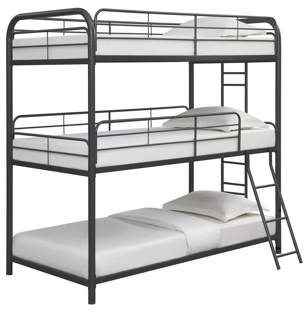 Garner Triple Twin Bunk Bed with Ladder in Gunmetal - Space Saving Kids Bedroom Furniture