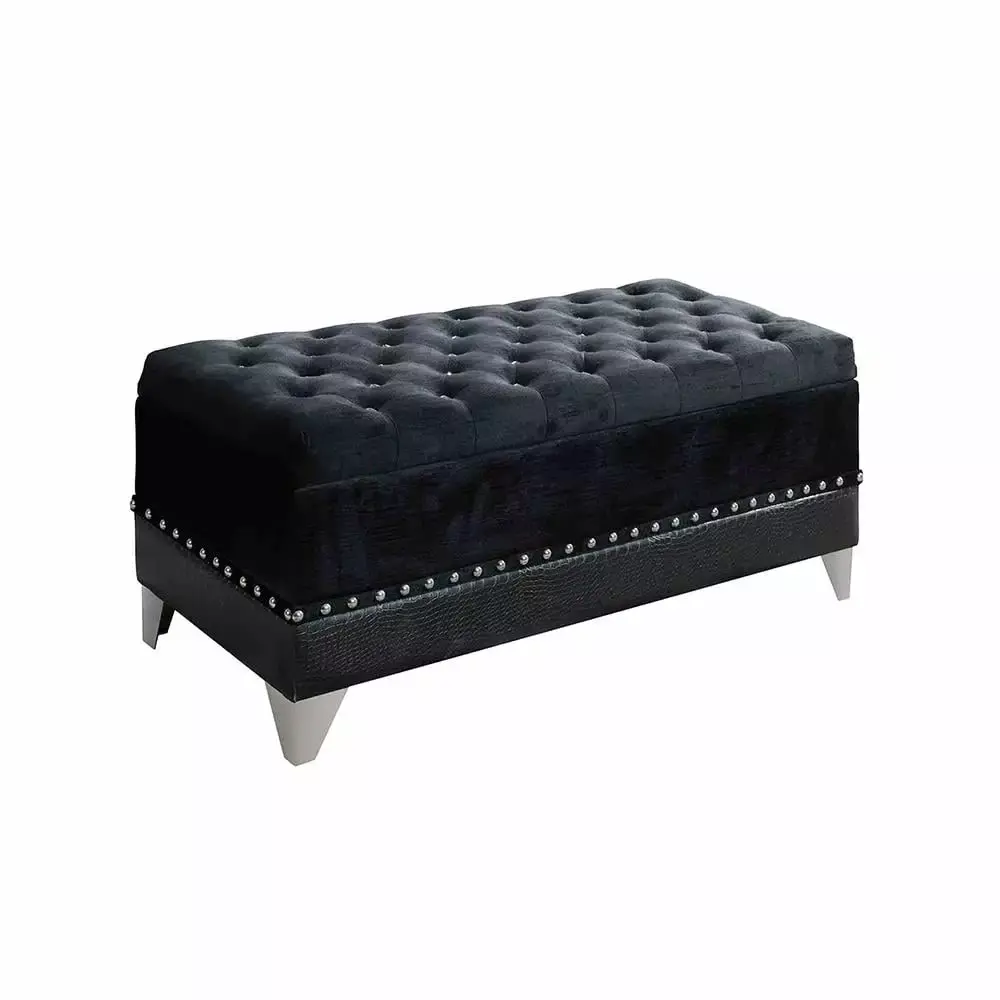 Barzini Tufted Rectangular Trunk with Nailhead Black Stylish Storage