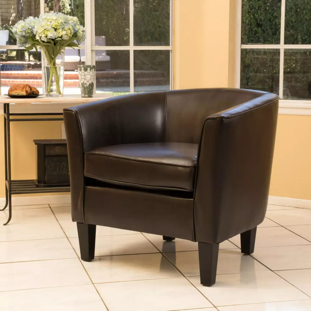 Noble Houtilize Lansden Brown Bonded Leather Tub Chair Comfortable Seating