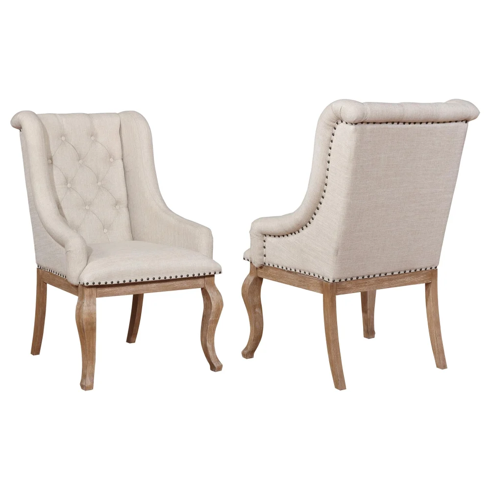 Brockway Tufted Arm Chairs Set of 2 Cream and Barley Brown Upholstered Living Room Furniture