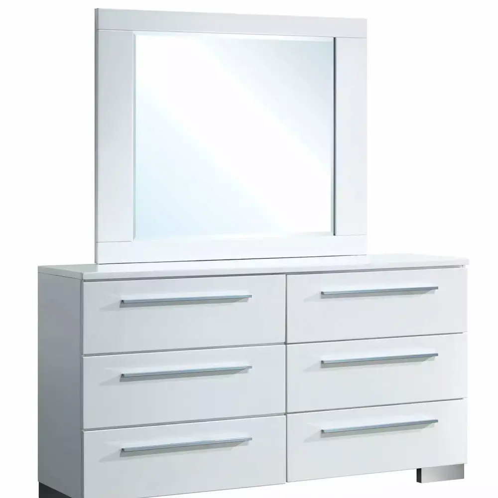 5pc Contemporary White Lacquer Eastern king Size Bed Dresser Mirror 2x NS Bedroom Tufted LED HB Bedroom Furniture