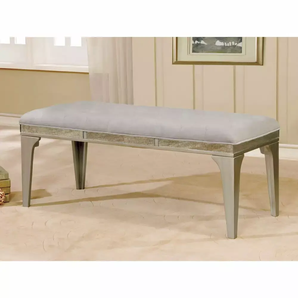 Furniture of America Selano Contemporary Tufted Flannelette Silver 50-inch Dining Bench