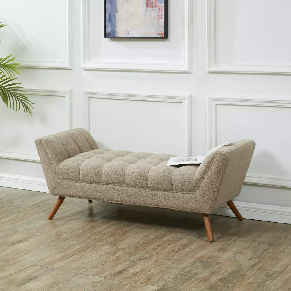 SAFAVIEH Couture Damian Solid Tufted Linen Contemporary Bench in Brown and Dark Brown