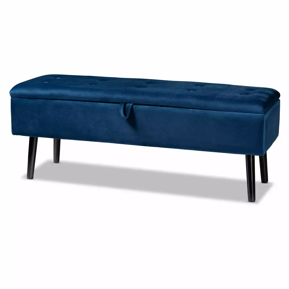 Baxton Studio Caine Upholstered Tufted Bench in Navy Blue for Modern Decor