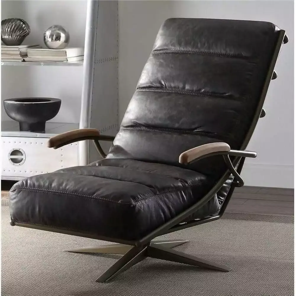 ACME Ekin Channel Tufted Morocco Top Grain Leather Accent Chair