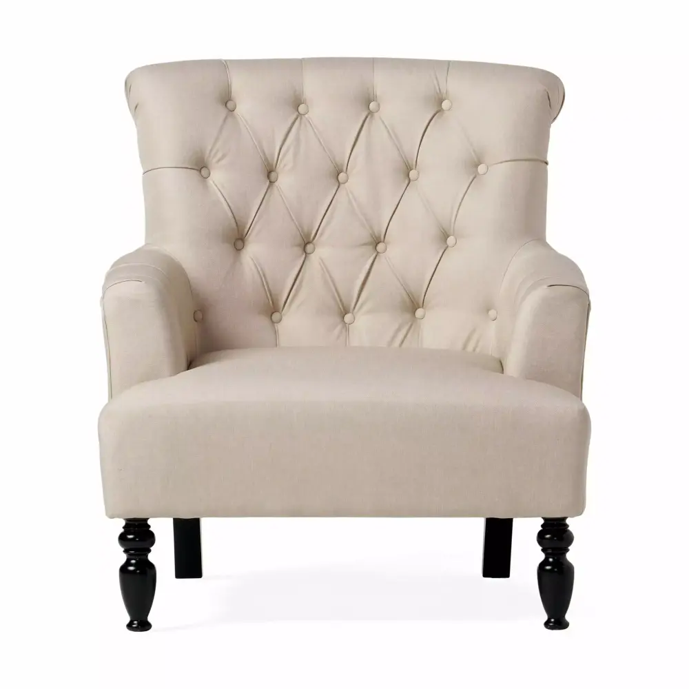 Byron Contemporary Button-Tufted Fabric Club Chair with Rolled Backrest Beige and Dark Brown