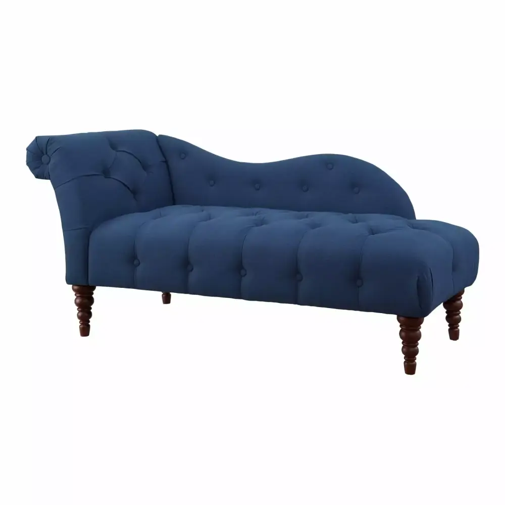 Miekor Furniture Modern Traditional Chaise Button Tufted Detail Blue Upholstery Comfort Living Room Furniture